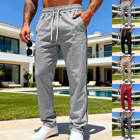 Men's Casual Sweatpants American Style Heavyweight Loose Straight Leg Joggers With Drawstring Side Stripe For Spring Autumn