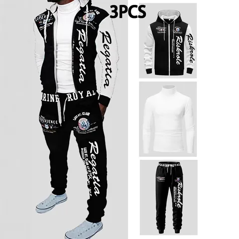 Men Casual Fleece Lined Hooded Zip Sweatshirt Long Sleeve T-Shirt And Sweatpants Top And Bottom Trendy Fashion Tracksuit