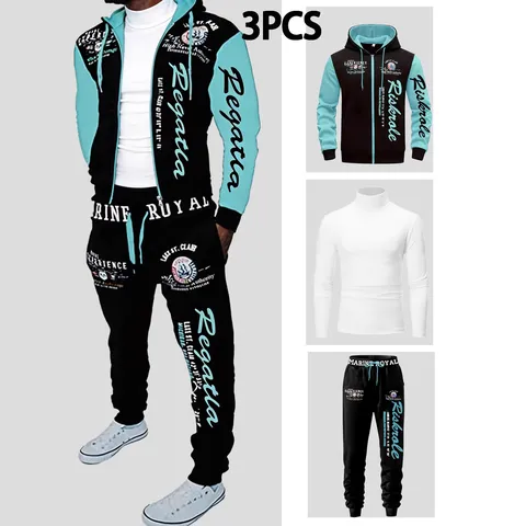 Men Casual Fleece Lined Hooded Zip Sweatshirt Long Sleeve T-Shirt And Sweatpants Top And Bottom Trendy Fashion Tracksuit