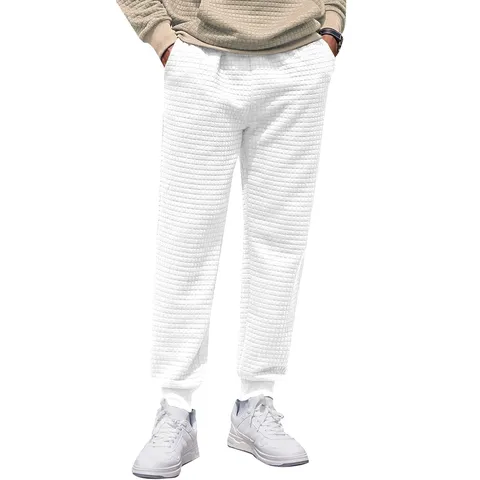 Pantaloni Jogger Casual in Waffle da Uomo Coulisse Pantaloni Sportivi Tinta Unita Vestibilità Regolare Comodi