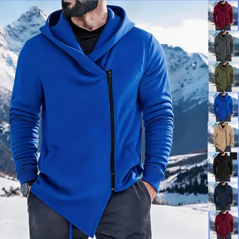 Herren Lässiger Fleece Gefütterter Hoodie Mit Seitlichem Reißverschluss Kapuzenpullover Herbst Winter Warme Jacke Einfarbig Top