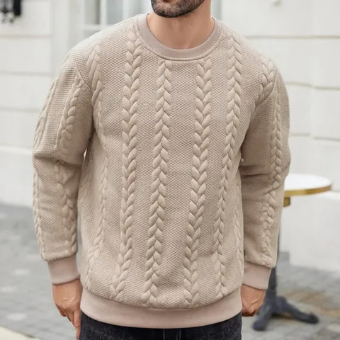 Men's Casual Solid Color Crew Neck Long Sleeve Knit Sweatshirt Regular Fit Basic Pullover Top For Spring Autumn