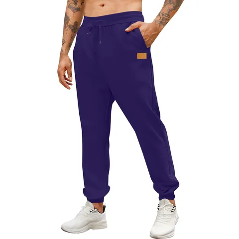 Men Casual Fleece Lined Sweatpants Winter Warm Tapered Joggers Drawstring Cuffed Athletic Long Pants With Pockets