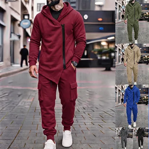 Ανδρικό Σετ Φούτερ Με Επένδυση Fleece Και Παντελόνι Cargo Φθινόπωρο Χειμώνας Casual Αθλητικά Ρούχα Πάνω Και Κάτω Μέρος Φόρμα