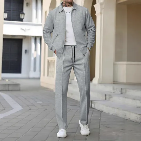 Abbigliamento Uomo Autunno Ispessito Maglia a Nido d'Ape Giacca con Cerniera e Pantaloni Casual Sportivo Top And Bottom Tuta Sportiva Slim Fit Cardigan all'aperto