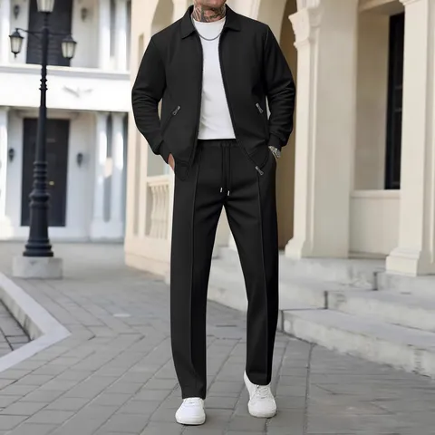 Abbigliamento Uomo Autunno Ispessito Maglia a Nido d'Ape Giacca con Cerniera e Pantaloni Casual Sportivo Top And Bottom Tuta Sportiva Slim Fit Cardigan all'aperto