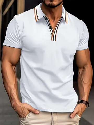 Polo da Uomo Casual con Colletto a Righe in Poliestere Business Manica Corta Top con Revers Estate Versatile Comoda Moda