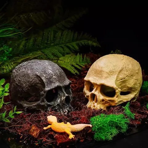 Cachette Réaliste en Forme de Crâne en PVC pour Reptiles Ornement d'Aquarium pour Lézard Tortue Serpent Araignée Aménagement de Vivarium