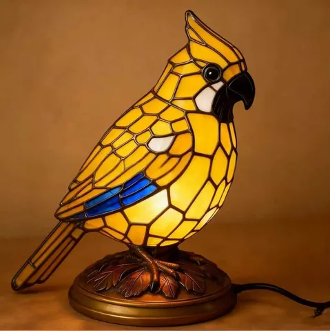 Lampe Vitrail Cardinal Résine Oiseau Veilleuse Style Tiffany Lampe De Table Décorative Pour Décoration De Bureau