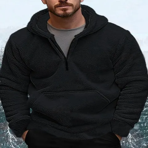 Herren Casual Übergröße Kapuzenpullover Korallenfleece Halber Reißverschluss Warmer Sweatshirt Einfarbig Winter Mode Top