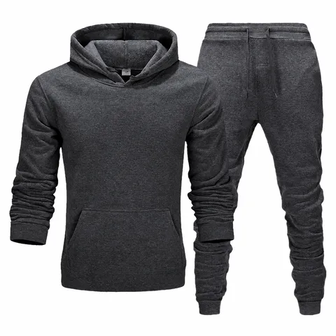 Herren Fleecegefütterter Kapuzenpullover und Jogginghose Trainingsanzug Winter Warm Casual Pullover Kapuzensweatshirt Set Activewear