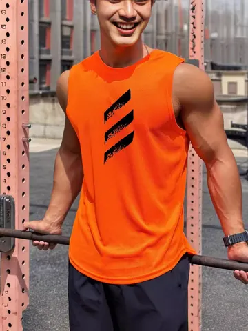 Men's Quick Dry Mesh Sports Tank Top Polyester Breathable Running Fitness Sleeveless Top Printed Casual Summer Gym Vest