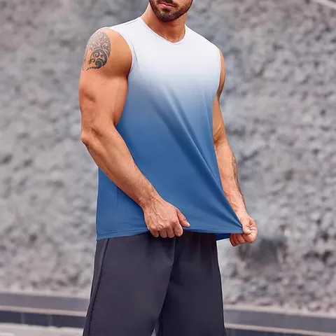 Canotta Sportiva Stampata Sfumata da Uomo Asciugatura Rapida Traspirante Senza Maniche Estate Fitness Allenamento Palestra