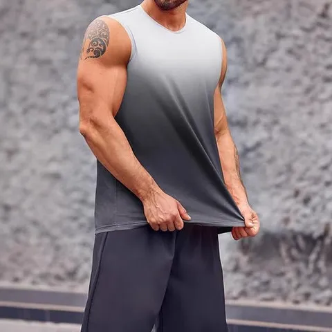 Canotta Sportiva Stampata Sfumata da Uomo Asciugatura Rapida Traspirante Senza Maniche Estate Fitness Allenamento Palestra