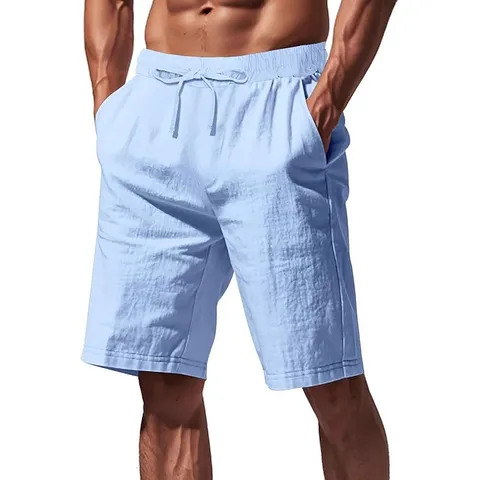 Herren Casual Baumwollmischung Shorts Einfarbig Kordelzug Elastischer Bund Gerade Beine Atmungsaktive Sommer Strand Shorts