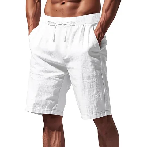 Herren Casual Baumwollmischung Shorts Einfarbig Kordelzug Elastischer Bund Gerade Beine Atmungsaktive Sommer Strand Shorts