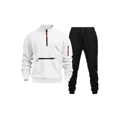 Men's Casual Stand Collar Zipper Sweatshirt And Jogger Pants Set Long Sleeve Fleece Lined Tracksuit Athletic Outfit