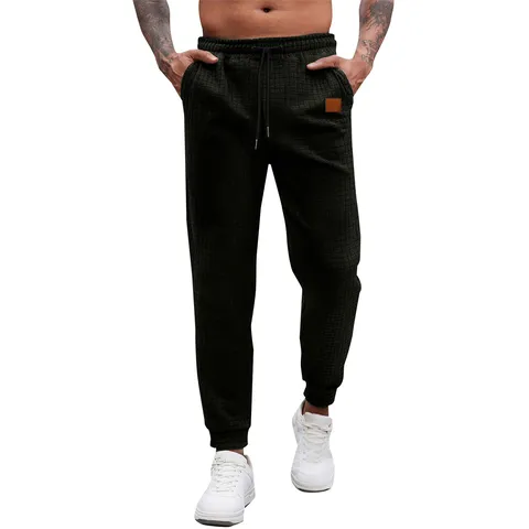 Men's Waffle Knit Sweatpants Casual Sporty Drawstring Elastic Waist Joggers With Pockets Polyester Solid Color Straight Leg Pants