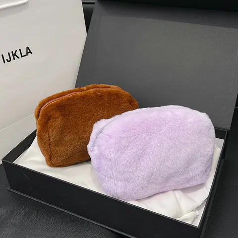 Große Kapazität Plüsch Kosmetiktasche Tragbare Weiche Kunstfell Make-Up Beutel Für Damen Reise Kulturbeutel Bonbonfarben