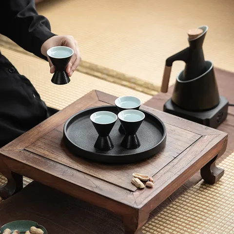 Japanischer Stil Steinzeug Weinwärmung Set Mit Topf Tassen Tablett Keramik Sake Topf Barware Geschenk