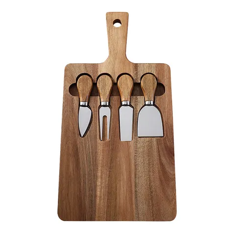Juego de Tabla de Quesos de Madera de Acacia Con Cuchillos de Acero Inoxidable Tabla de Cortar Pan