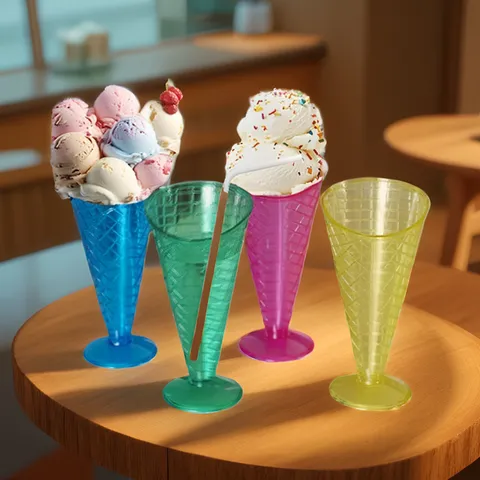 Plastic Ice Cream Cup Reusable Dessert Pudding Milkshake Mousse Cup Cone Shaped Plastic Cup Party Drinkware