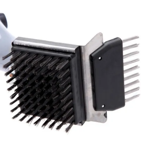 Stainless Steel BBQ Cleaner Brush With Long Plastic Handle Outdoor Barbecue Grill Net Cleaning Wire Brush With Scraper Tool Heavy Duty Grill Scraper Cleaner For Home Camping Grill Mesh Grate Cleaning Accessory