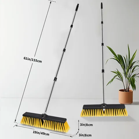 Harte Borsten Bodenbürste Mit Langem Edelstahlgriff Hochleistungs Outdoor Indoor Besen Für Terrasse Garage Werkstatt Zementbodenreinigung