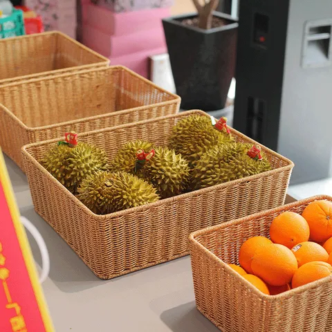 Pastoraal Plastic IJzer Geweven Fruitmand Supermarkt Display Opbergmand Brood Groente Handgeweven Opbergbak Rek