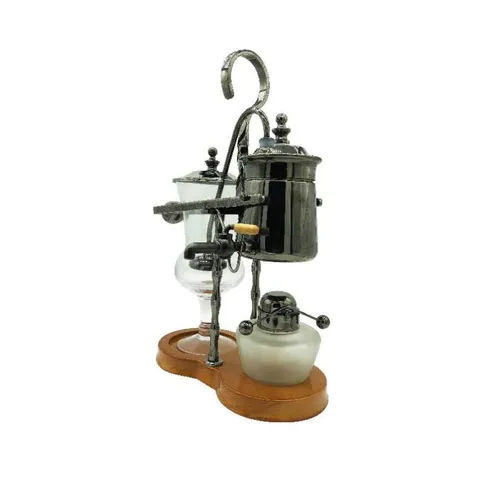 Stainless Steel Siphon Coffee Maker Set Heat-Resistant Glass Vacuum Brewer with Wooden Base and Alcohol Lamp