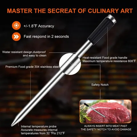 Wireless Bluetooth Meat Thermometer Smart Food Thermometer with Charging Base Probe for Kitchen BBQ Grill