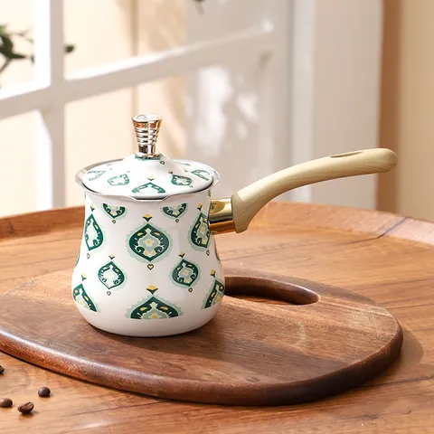 Stainless Steel Turkish Coffee Pot Middle Eastern Style Pour Over Coffee Maker With Wood Grain Handle