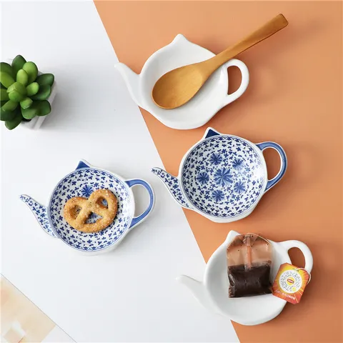 European Style Teapot Shaped Ceramic Tea Bag Dish Sauce Dish Small Snack Plate