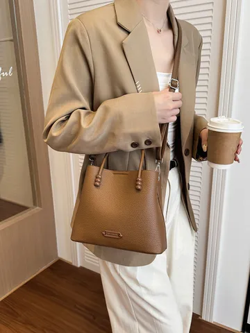 Mujer PU Cuero Bolso Cubo Casual Color Sólido Bolso Urbano Minimalista Bandolera Hombro Con Perlas