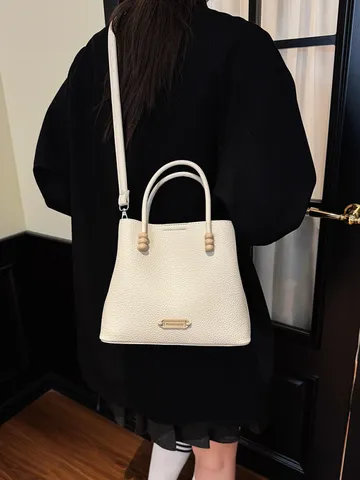 Mujer PU Cuero Bolso Cubo Casual Color Sólido Bolso Urbano Minimalista Bandolera Hombro Con Perlas
