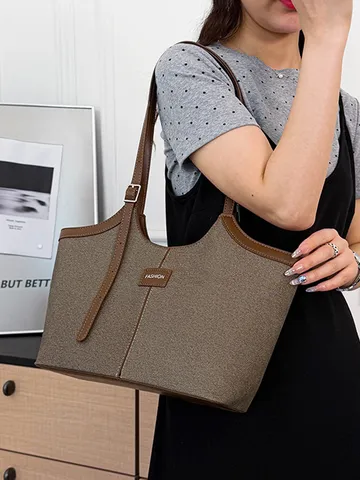 Mujeres Gran Capacidad Bolso Tote de Cuero PU Casual Bolso de Hombro Bolso de Mano Simple para Trabajo Diario