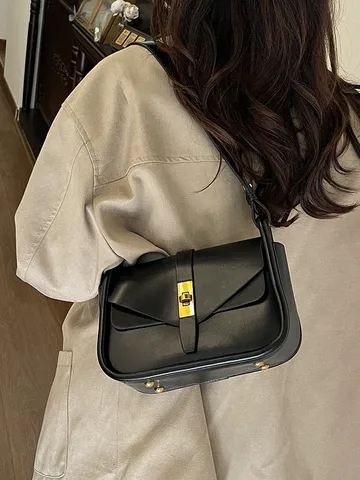 Bolso Mensajero Retro de Cuero PU para Mujer Bolso Bandolera de Commuter de Cuero Suave de Moda Bolso de Hombro de Color Sólido Casual