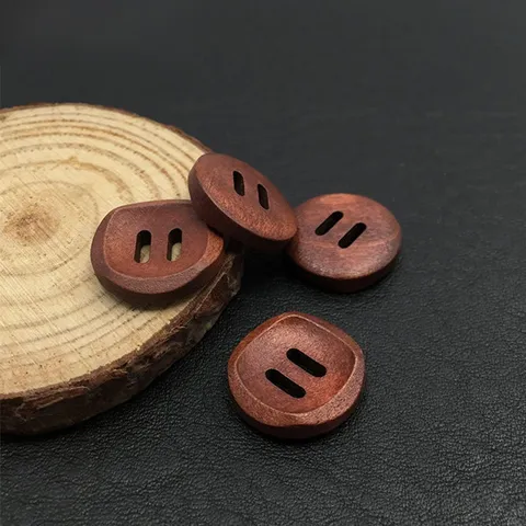 Vintage Round Concave Wood Buttons Decorative Dark Brown Natural Wood Grain Two Hole Sewing Buttons For Suits Overcoat Clothing