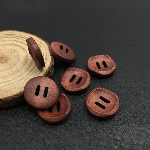 Vintage Round Concave Wood Buttons Decorative Dark Brown Natural Wood Grain Two Hole Sewing Buttons For Suits Overcoat Clothing