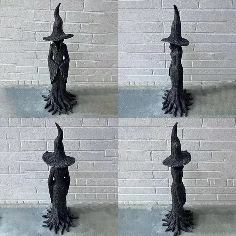 Halloween Gesichtslose Hexe Statue Gotisch Geist Harz Figur Mit Baumrindenstruktur Für Outdoor Garten Haus Dekoration