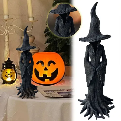 Halloween Gesichtslose Hexe Statue Gotisch Geist Harz Figur Mit Baumrindenstruktur Für Outdoor Garten Haus Dekoration
