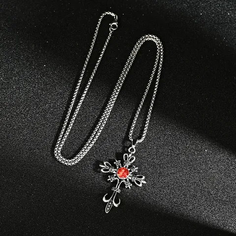 Collar con Colgante de Cruz de Aleación de Zinc Gótico Punk Diseño de Guirnalda Retro Joyería de Strass Galvanizada Regalo para Hombres Mujeres Uso Diario