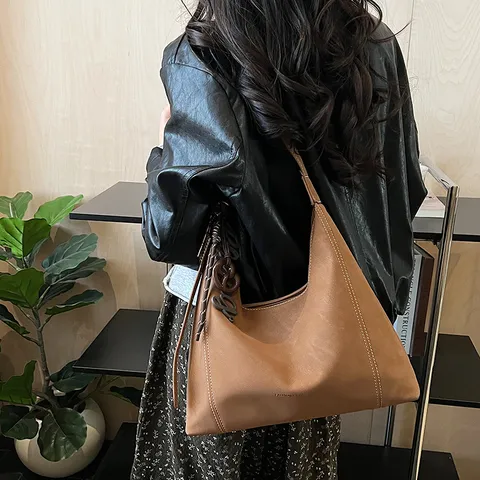 Bolso de Hombro Hobo de Cuero PU para Mujer de Gran Capacidad Tote Bag Retro Commuter Minimalista Casual