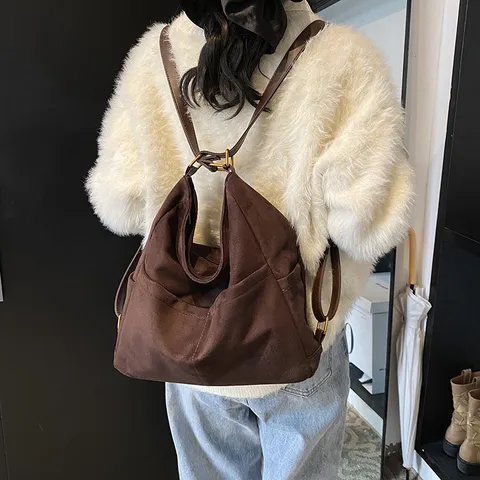 Zaino Retro in Pelle PU da Donna Grande Capacità Tote Bag Multifunzionale Casual Viaggio Borsa a Tracolla Quotidiana