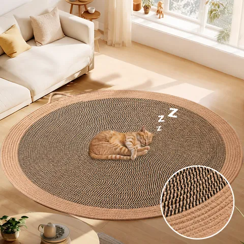 Nido Rascador Redondo para Gatos Cuerda de Cáñamo Tejida Alfombrilla Cama para Mascotas