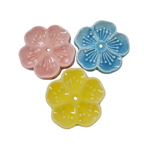 Ceramic Cherry Blossom Incense Holder Cute Floral Incense Tray Aesthetic Tabletop Ornament Home Decor Aroma Incense Base