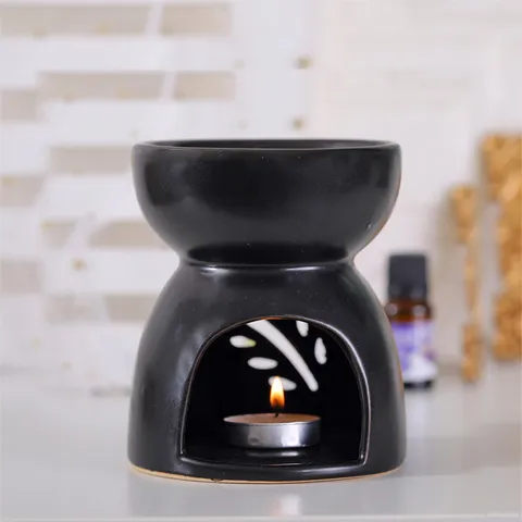Large Capacity Ceramic Aroma Burner Hollow Leaf Essential Oil Diffuser Matte Black And Turquoise Air Freshener Home Decor