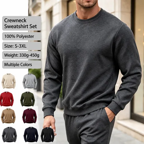 Men's Casual Solid Color Heavyweight Fleece Lined Crew Neck Sweatshirt Autumn Winter Long Sleeve Basic Pullover Top