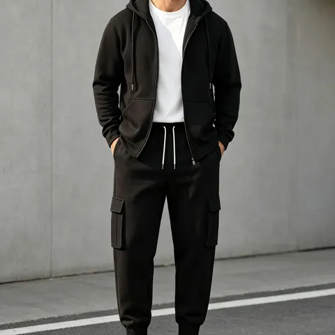 Herren Casual Gefütterter Kapuzenpullover Und Jogginghose Oberteil Und Hose Set Winter Warm Sportlicher Trainingsanzug