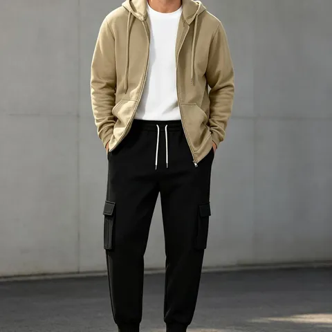 Herren Casual Gefütterter Kapuzenpullover Und Jogginghose Oberteil Und Hose Set Winter Warm Sportlicher Trainingsanzug